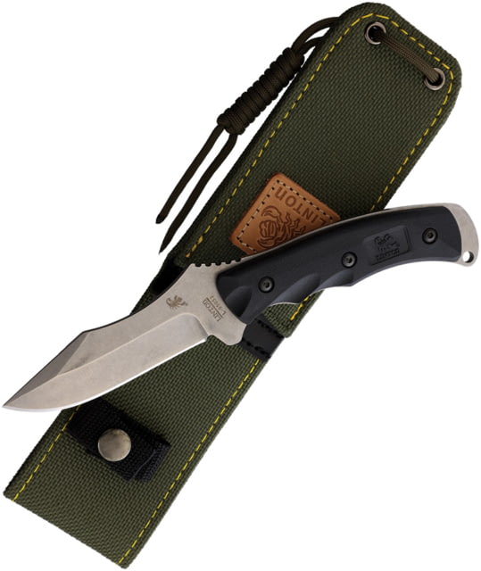 Linton Cutlery 9in Fixed Blade Hunter Black Knife 9in Overall 4in Stonewash Stainless Blade Black Rubber Handle Synthetic Sheath