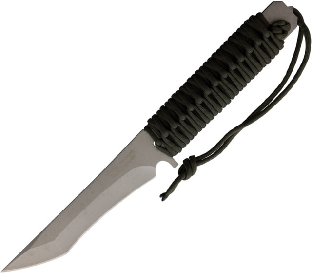 Linton Cutlery 12.5in Cord Wrapped Fixed Blade Knife 12.5in Overall 6in Satin Stainless Blade OD Green Cord Wrapped Handle. Glass breaker No Sheath - Linton Cutlery