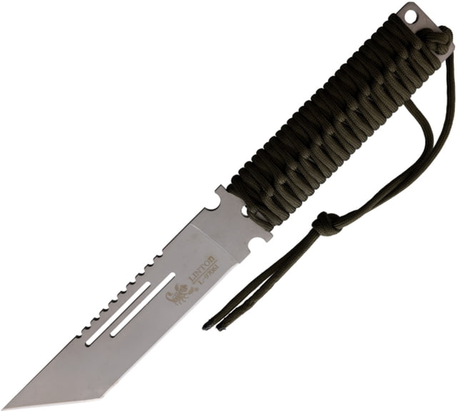 Linton Cutlery 12.25in Fixed Blade Knife 12.25in Overall 6in Satin Stainless Tanto Blade OD Green Cord Wrapped Handle No Sheath - Linton Cutlery