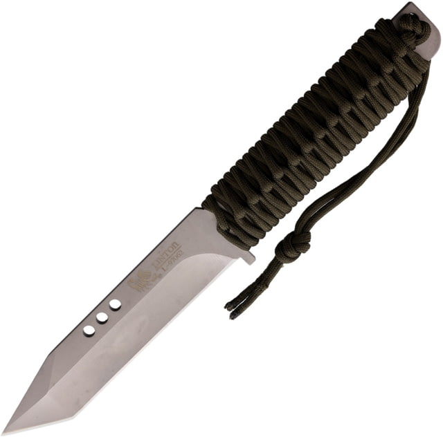 Linton Cutlery 12.25in Fixed Blade Knife w/o Sheath 12.25in Overall 6.5in Satin Stainless Tanto Blade OD Green Cord Wrapped Handle No Sheath - Linton Cutlery