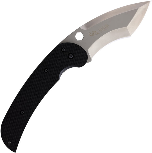 Linton Cutlery Large Tactical Curved Folding Knife 6.5in Closed 4.5in Matte Stainless Curved Blade Black Textured G10 Handle