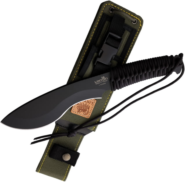 Linton Cutlery 13.5in Cord Wrapped Machete 13.5in Overall 7.5in Black Powder Coated Stainless Blade Black Cord Wrapped Handle Nylon Sheath - Linton Cutlery