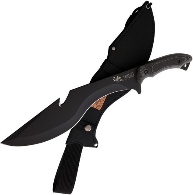 Linton Cutlery Black Powder Coated Machete 17in Overall 12in Black Powder Coated Stainless Blade Black Micarta Handle Nylon Sheath - Linton Cutlery