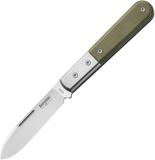 Lionsteel Barlow Roundhead Folding Knife 3in M390 Stainless Satin Finish Roundhead Blade Green Canvas Micarta Handle CVG