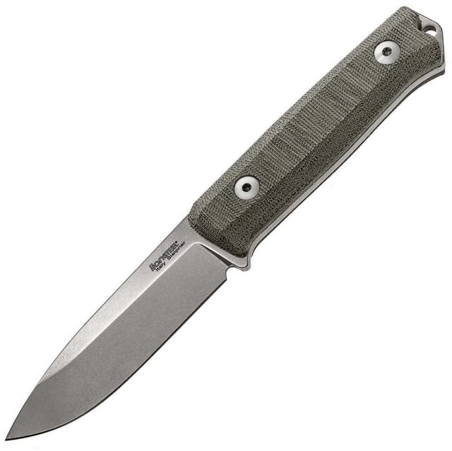 Lionsteel Bushcraft B40 Green Fixed Blade Knife 8.88in Overall 3.88in Stonewash Sleipner Tool Steel Green Canvas Micarta Handle Brown Leather B40 CVG - Lionsteel