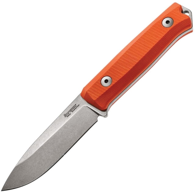 Lionsteel Bushcraft B40 Orange Fixed Blade Knife 8.88in Overall 3.88in Stonewash Sleipner Tool Steel Orange G10 Handle Back Flat Tang Can Be Used For