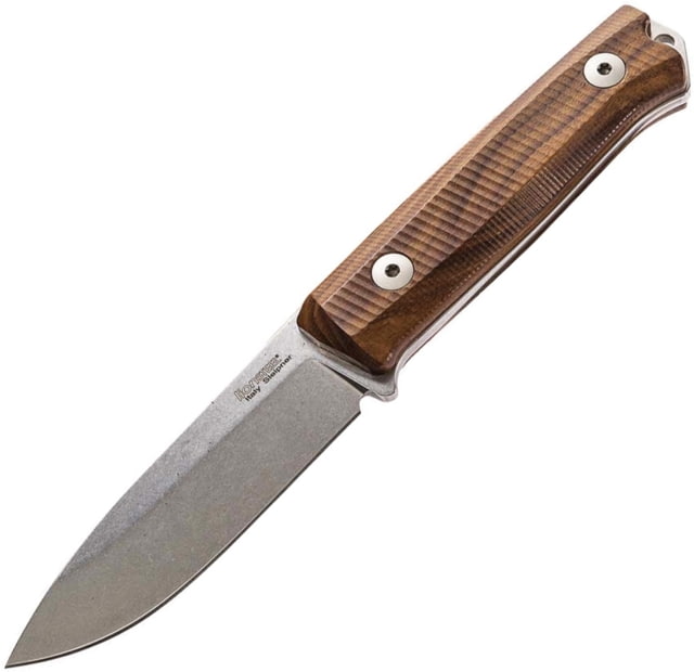 Lionsteel Bushcraft B40 Santos Wood Fixed Blade Knife 8.88in Overall 3.88in Stonewash Sleipner Tool Steel Blade Santos Wood Handle Brown Leather Belt - Lionsteel