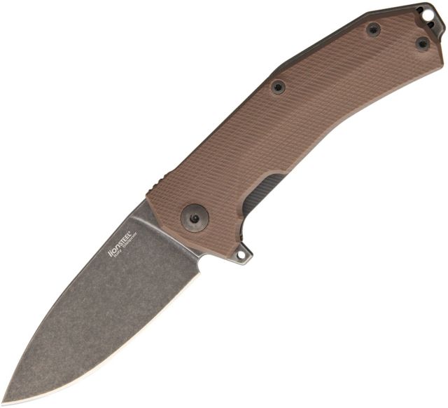 Lionsteel KUR Linerlock Br Stonewash Folding Knife3.375inStandard EdgeDrop Point Black StonewashBrownG10 Handle KUR B BR - LionSteel Knives
