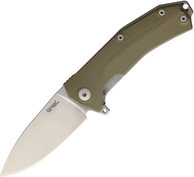Lionsteel KUR Linerlock Green Folding Knife3.375inStandard EdgeDrop PointStonewashGreenG10 Handle KUR GR - Lionsteel
