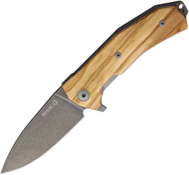Lionsteel KUR Linerlock Olive Wood Folding Knife 3.5in Black Stonewash Sleipner Tool Steel Drop Point Olive Wood Handle Pvd Coated Blade KUR BUL