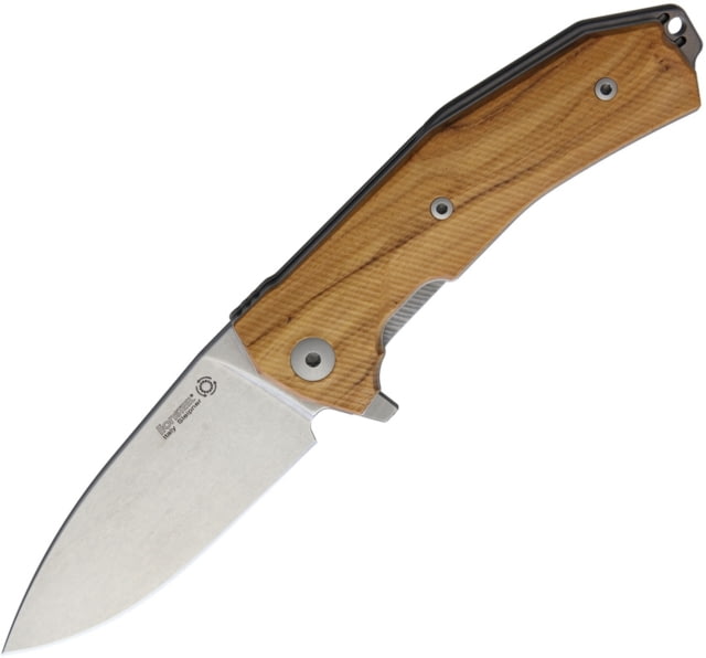 Lionsteel KUR Linerlock Olive Wood Folding Knife 3.5in Stonewash Sleipner Tool Steel Drop Point Olive Wood Handle KUR UL