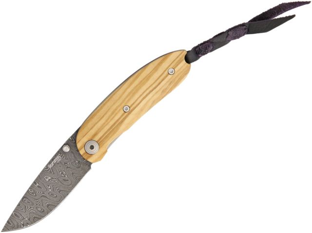 Lionsteel Mini Damascus Olive Wood Folding Knife2.375inDamascus SteelDrop PointOlive Wood Handle  UL - Lionsteel