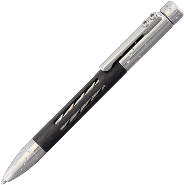 Lionsteel Nyala Pen Carbon Fiber Silver Nyala Twist Pen 4.5in Overall Carbon Fiber Insert Uses Fisher Space Pen Pr4 Cartridge Titanium Construction