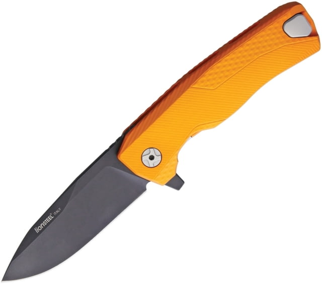 Lionsteel ROK Framelock Folding Knife 3.25in Black Bohler M390 SS Drop Point Orange Aluminum Handle ROK A OB - Lionsteel