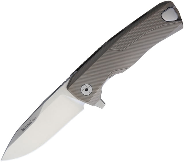Lionsteel ROK Tiium Linerlock Bronze Folding Knife 3.25in Satin Bohler M390 SS Drop Point Bronze Titanium Handle ROK