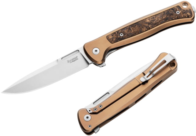 Lionsteel Skinny Framelock Folding Knife by Michele Pensato 4.5in Closed 3.5in Stonewash CPM MagnaCut Stainless Blade Bronze Titanium Handle
