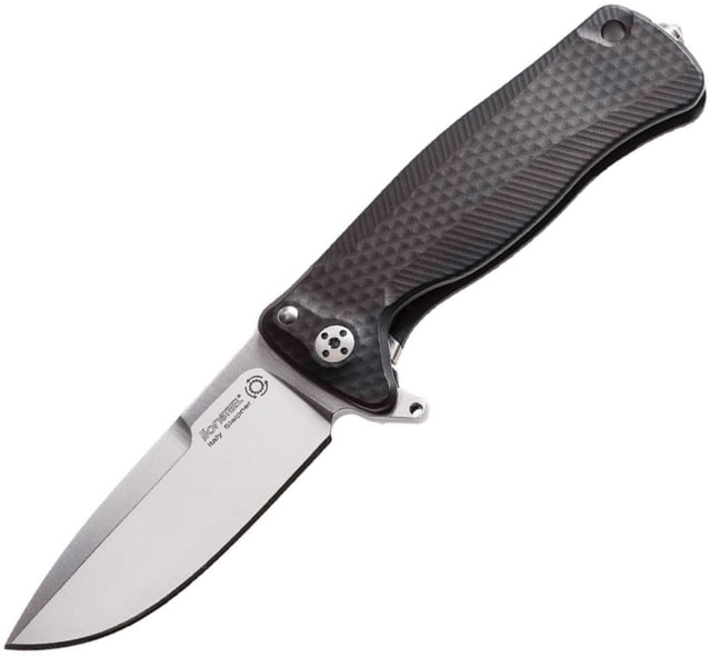 Lionsteel SR22 Framelock Folding Knife 3in Satin Sleipner Tool Steel Drop Point Black Textured Aluminum Handle Glass Breaker Pocket Clip SR22A BS