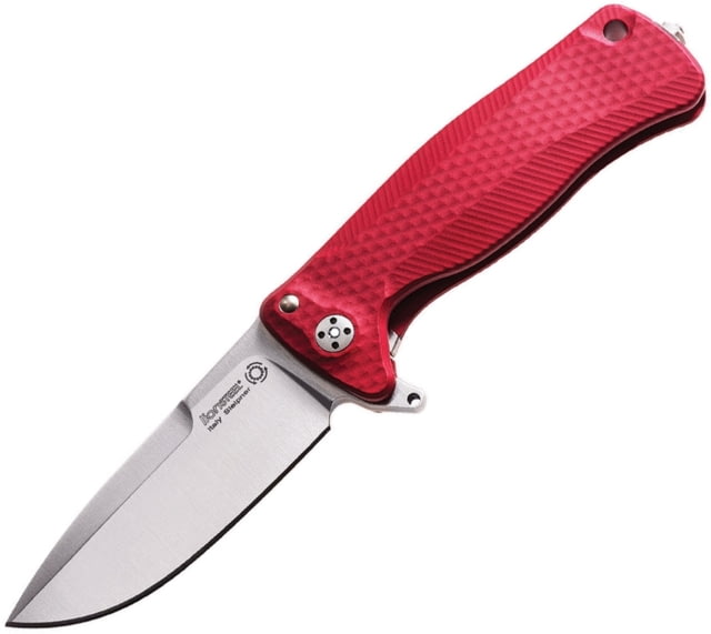 Lionsteel SR22 Framelock Folding Knife 3in Satin Sleipner Tool Steel Drop Point Red Textured Aluminum Handle Glass Breaker Pocket Clip SR22A RS - Lionsteel