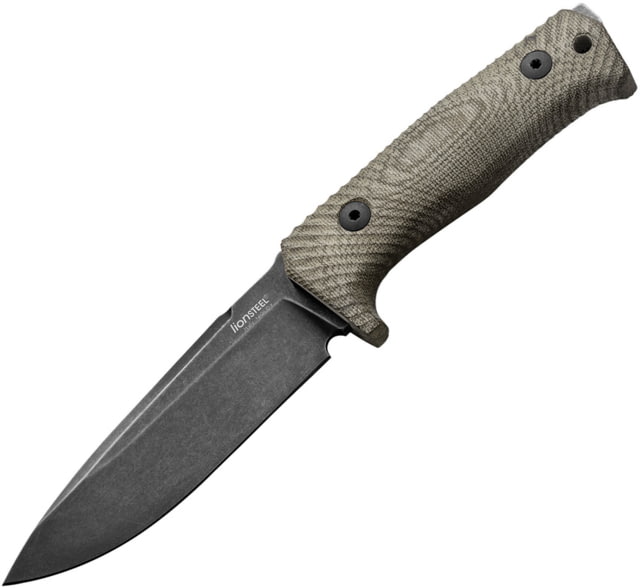 Lionsteel T5 Fixed Blade Black Knife 5" Niolox tool steel blade Green canvas micarta handle T5B CVG