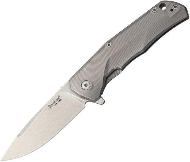 Lionsteel TRE Titanium Framelock Gray Folding Knife2.88inBohler M390 SteelDrop PointStonewashGrayTitanium Handle TRE GY
