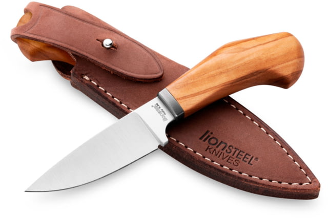 Lionsteel Willy Fixed Blade Knife 3.1in M390 Steel Drop Point Olive Wood Handle Olive WL1 UL