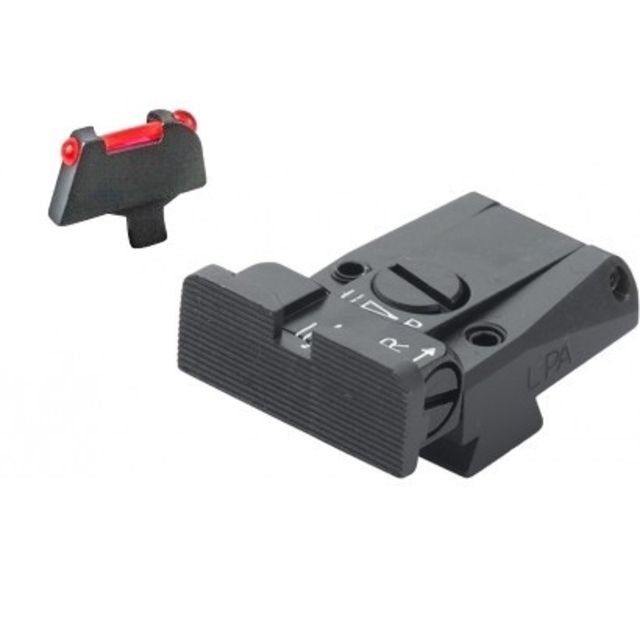 LPA SPR Adjustable Black Serrated Sight Set w/Red Fiber Optic Front For 1911 Colt Black - Lpa