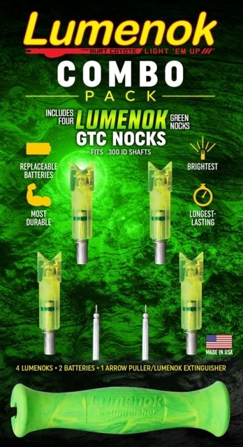 Lumenok Lighted Crossbow Nock Bolt Ends Gold Tip Crescent Combo Pack Green GTC4G Combo - Lumenok