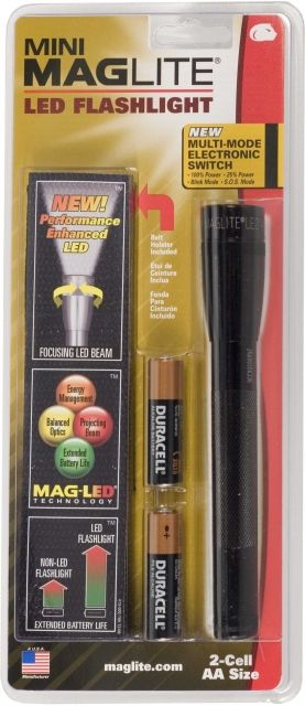 Mag Instrument 2 Cell AA Mini Maglite LED Flashlight Holster Pack Black - SP2201H NSN-01-584-4416 - Maglite