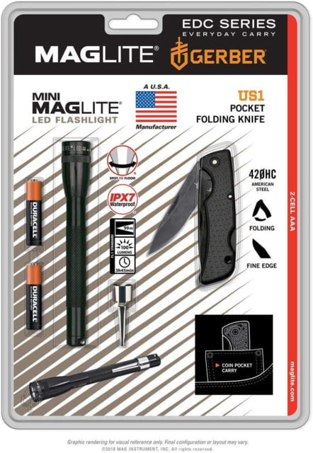 Maglite Mini 2 Aaa-cell Led Flashlight & Gerber Knife - Maglite
