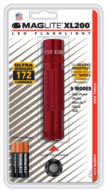 Maglite XL200 3-Cell AAA LED Flashlight Red Blister Pack - Maglite