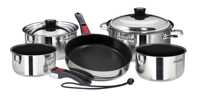 Magma Nesting 10-Piece Induction Compatible Cookware - SS Exterior & Slate Black Ceramica Non-Stick Interior