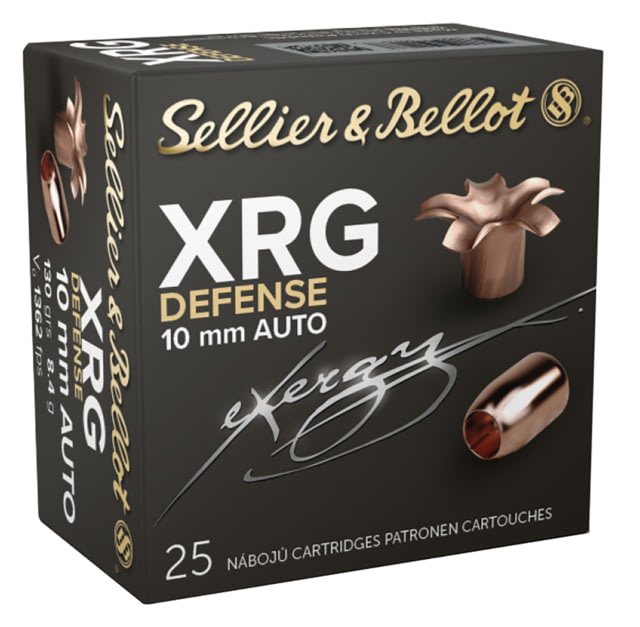 Sellier & Bellot XRGDefense 10mm Auto 130grain Solid Copper Hollow Point Brass Cased Pistol Ammo 25 Rounds lier & Bellot XRGDefense 10mm Auto 130grain Solid Copper Hollow Point Brass Cased Pistol 25 Rounds Ammo