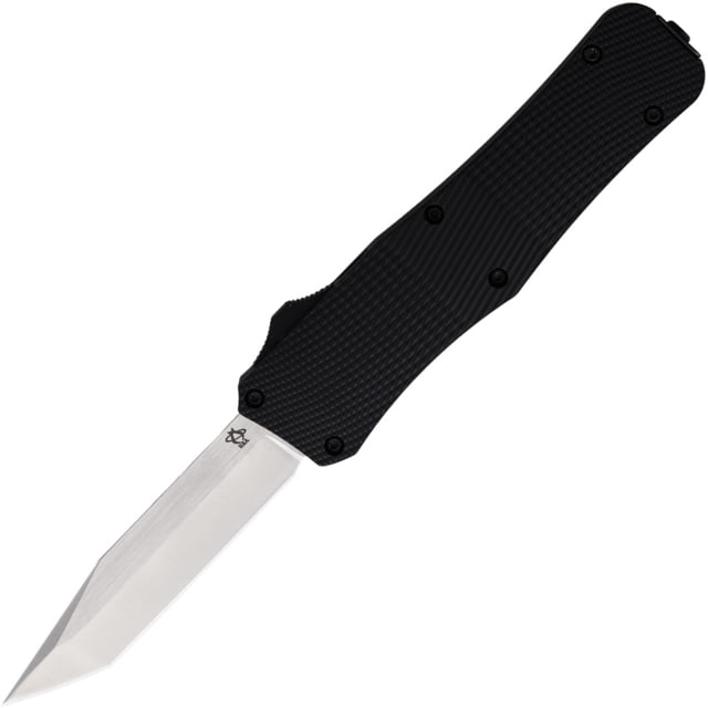 Mantis OTF Automatic Folding Knife 4.63in Closed 3.25in Satin 440C Stainless Tanto Blade Black Checkered Aluminum Handle OTF814B TANTO - Mantis