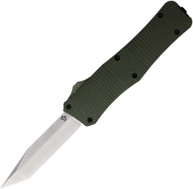 Mantis OTF Automatic Folding Knife 4.63in Closed 3.25in Satin 440C Stainless Tanto Blade Green Checkered Aluminum Handle OTF 818 G TANTO - Mantis