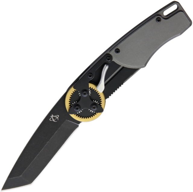 Mantis Gearhead Linerlock Brass Tanto Folding Knife 3" stonewash finish 440C stainless tanto blade Gray aluminum handle - Mantis