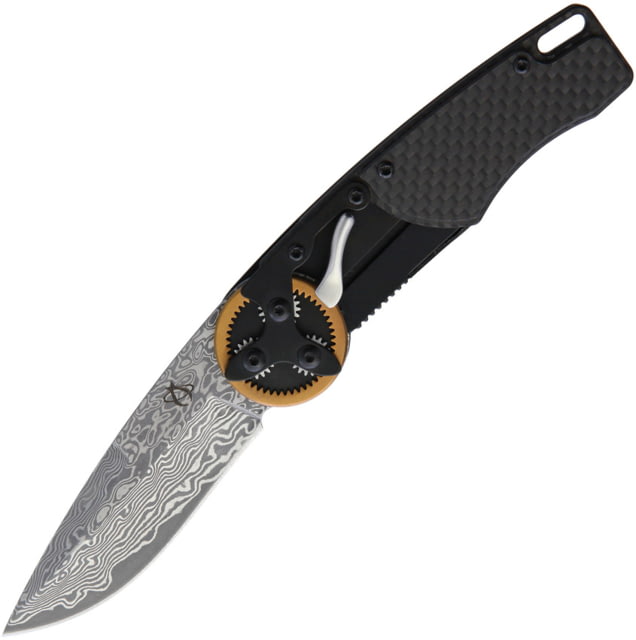 Mantis Gearhead Linerlock Dam CF Folding Knife 3" Damascus steel drop point blade Carbon fiber handle - Mantis