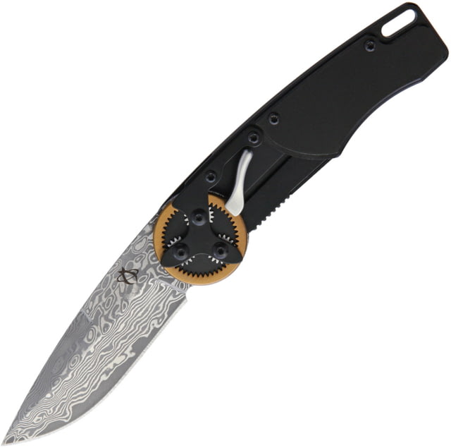 Mantis Gearhead Linerlock Dam Folding Knife 3" Damascus steel drop point blade Black aluminum handle - Mantis
