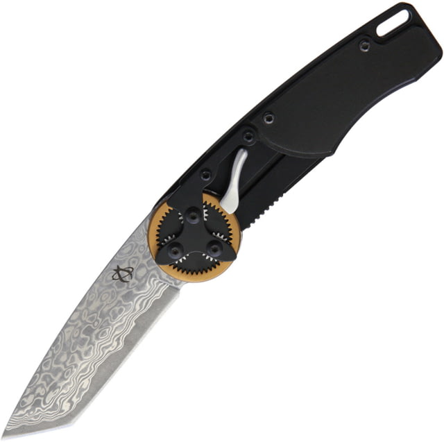 Mantis Gearhead Linerlock Dam Tanto Folding Knife 3" Damascus steel tanto blade Black aluminum handle - Mantis