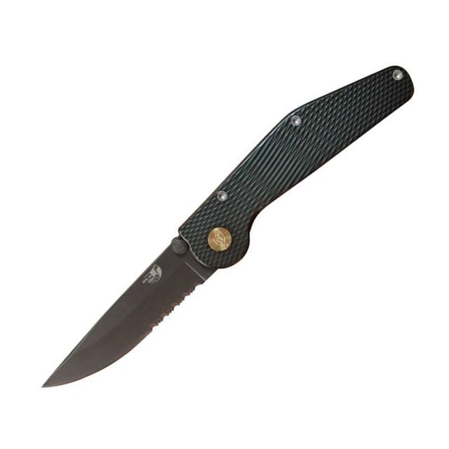 Mantis GT Folding Knife3.75in Drop Point Combo Ti-Nitrate coated Stainless SteelGreen Aluminum Handle - Mantis