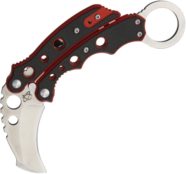 Mantis Vuja De Karambit Red Folding Knife 2in M-Vx SS Hawkbill Blade With Dual Thumb Studs Balisong Style Black/Red G-10 Handles