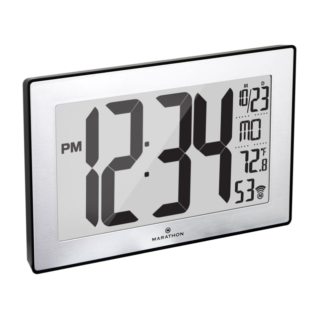 Marathon Atomic Digital Wall Clock Black/Stainless Steel 9.5in x 1in x 6in