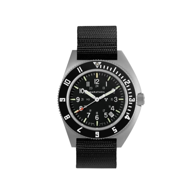 Marathon Steel Navigator Watch w/ Date SSNAV-D On Ballistic Nylon Strap Length 11in Black 41 mm