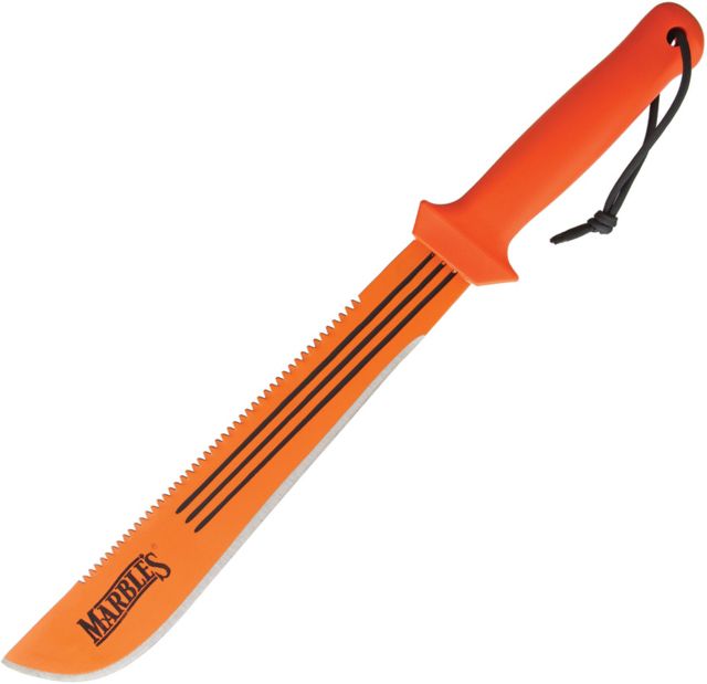 Marbles 14 in Sawback Machete Fixed Blade Knife 14in Stainless Steel Standard Edge Sawback Orange Polypropylene Handle - Marbles