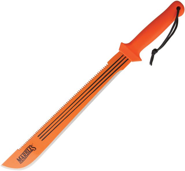 Marbles 18 in Sawback Machete Fixed Blade Knife 18in Stainless Steel Standard Edge Sawback Orange Polypropylene Handle - Marbles