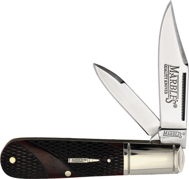 Marbles Barlow Brown Checkered Bone Folding Knife 3.5in Closed Satin Stainless Clip/Pen Blades Brown Checkered Bone Handle - Marbles