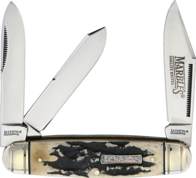 Marbles Black Stag Cattleman Whittler Black Stag Bone Series Folding Knife Mirror finish stainless clip spear and spey blad Black stag bone handle - Marbles