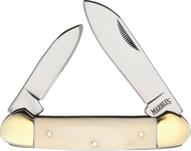 Marbles Canoe White Smooth Bone Folding Knife Mirror finish stainless spear and pen blades White smooth bone handle MR580 / PK352WH - Marbles