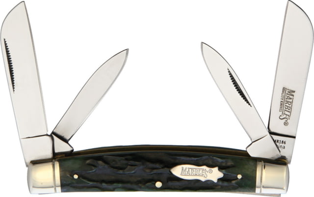 Marbles Congress Green Stag Bone Folding Knife Mirror finish stainless dual sheepsfoot and dual p Green stag bone handle KB402 GREEN STAG BONE - Marbles