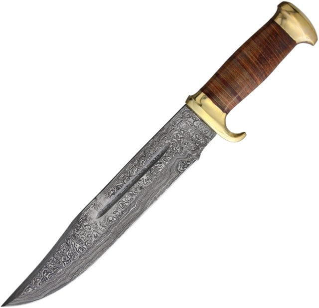 Marbles Damascus Bowie Stacked Leather Knife 11.5" Damascus steel bowie blade Stacked leather handle  / MR586 - Marbles