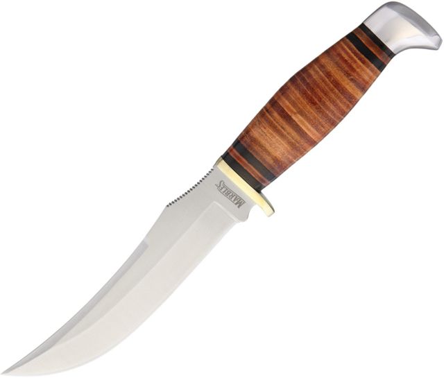 Marbles Fixed Blade Skinner Fixed Blade Knife 5.5in Stainless Steel Standard Edge Satin Stacked Leather Handle - Marbles